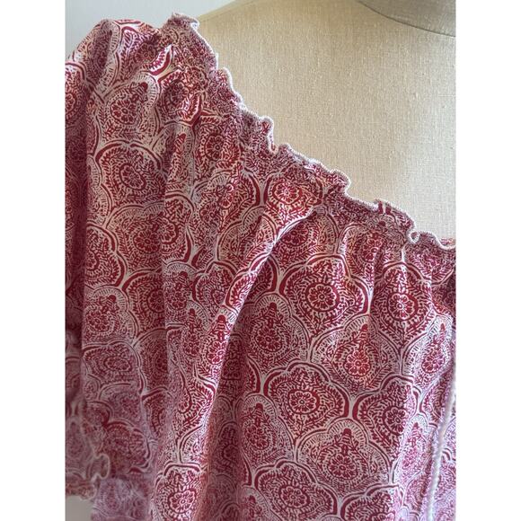 Ellos Peasant Blouse 1X 22/24 Apple Red Medallion Ruffle Trim Cap Sleeve Boho - Picture 6 of 12